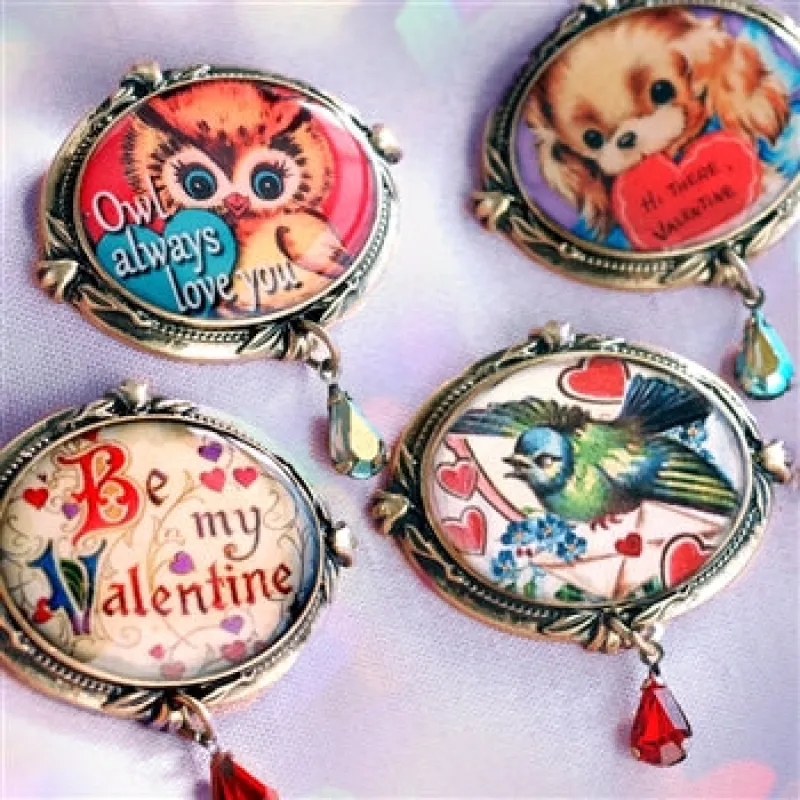 Retro Love Set of FOUR Valentines Pins P347 sold by Sweet Romance