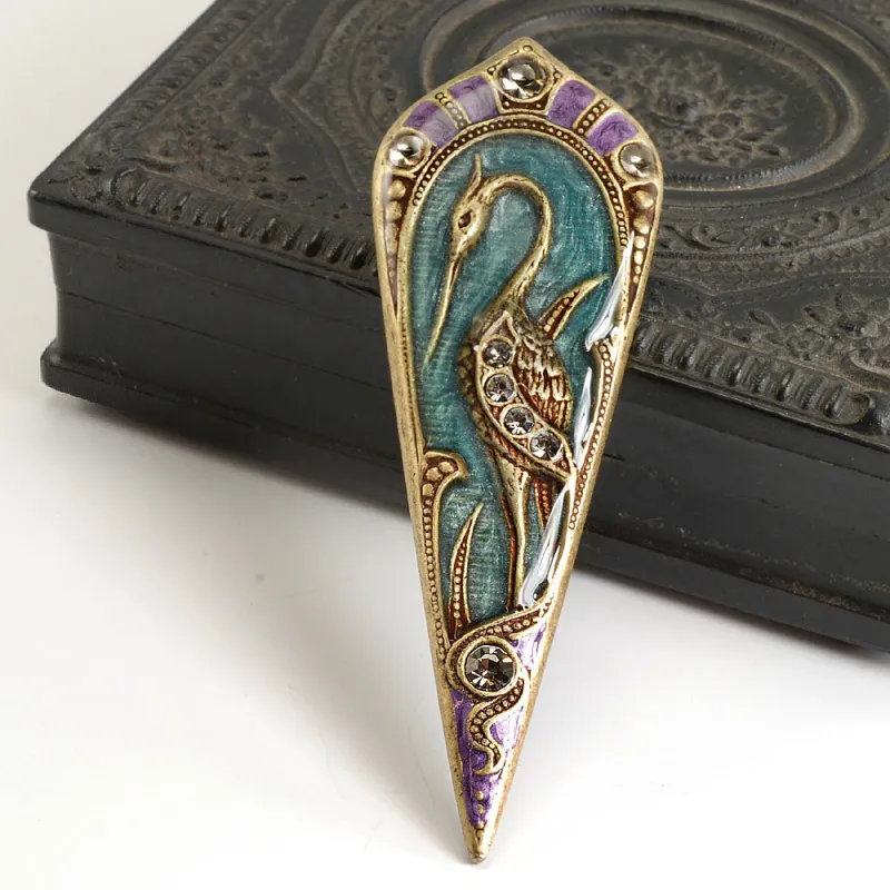 Enamel Egret Art Nouveau Pin Pendant P144 made by Sweet Romance