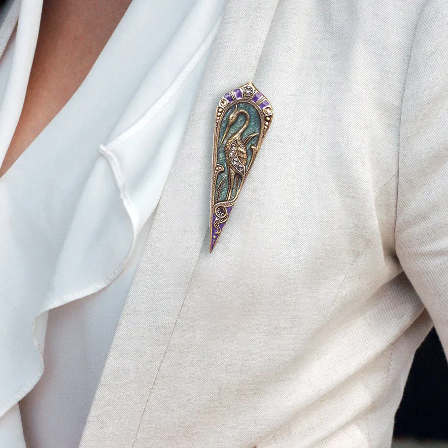 Enamel Egret Art Nouveau Pin Pendant P144 sold by Sweet Romance product image thumbnail 4