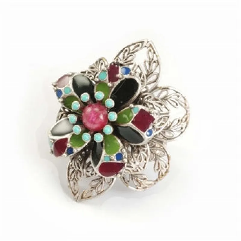 Enamel Silver Flower Ring sold by Sweet Romance