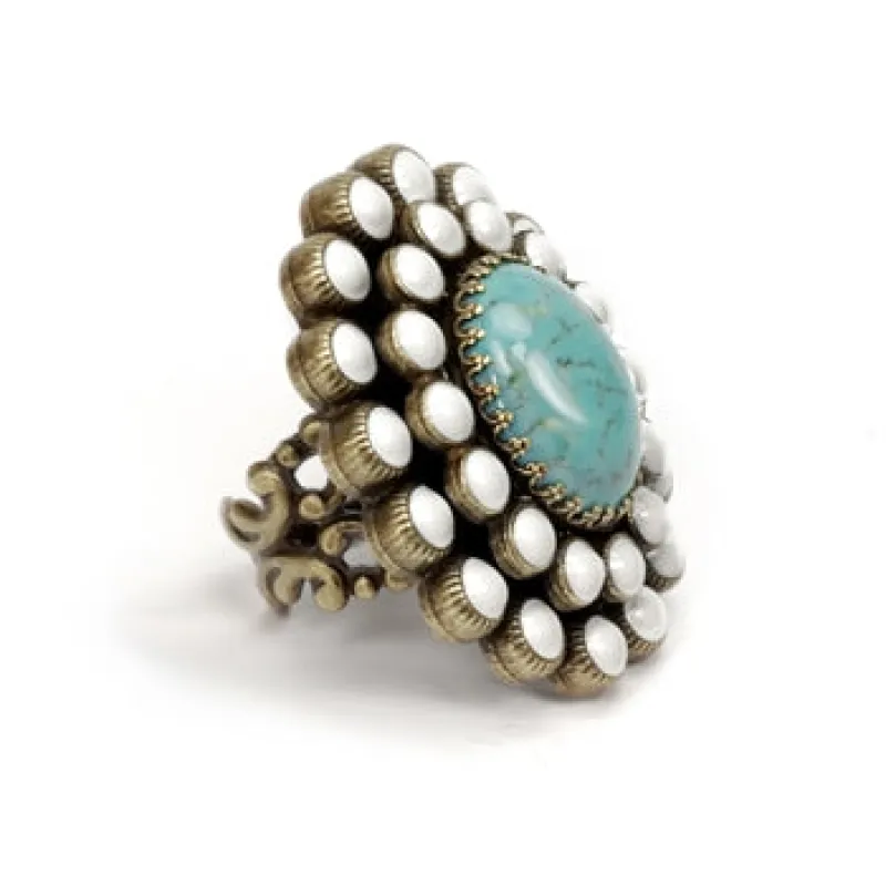 Turquoise and White Enamel Oval Ring sold by Sweet Romance
