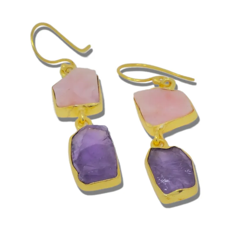 Pink Opal & Amethyst Dangle Earrings sold by T&C Floral Company