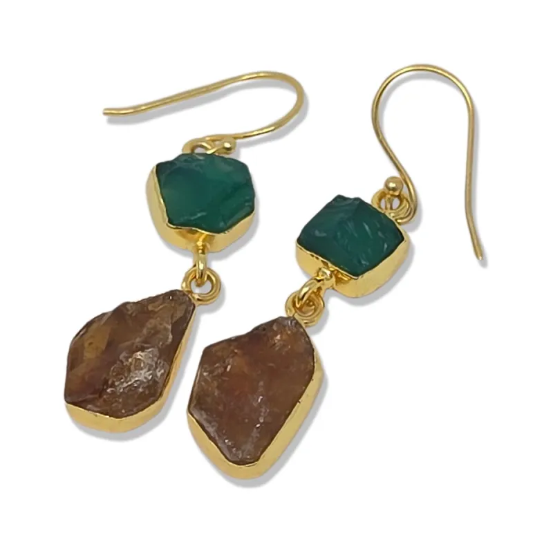 Green Onyx and Honey Citrine Dangle Earrings sold by T&C Floral Company