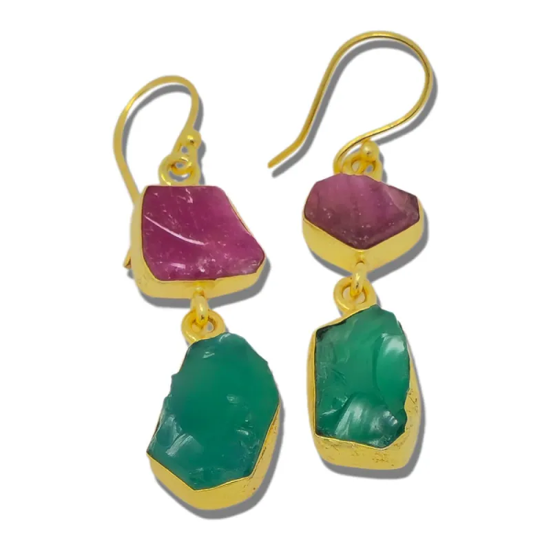 Green Onyx and Raw Ruby Earrings sold by T&C Floral Company