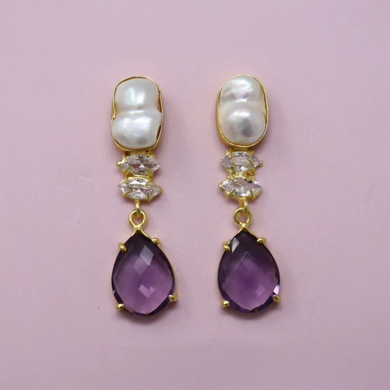 Purple & Pearl Dangle Earrings sold by T&C Floral Company