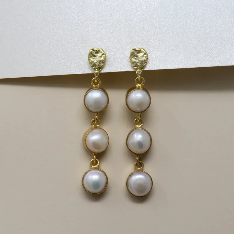 Triple Pearl Dangle Earrings sold by T&C Floral Company