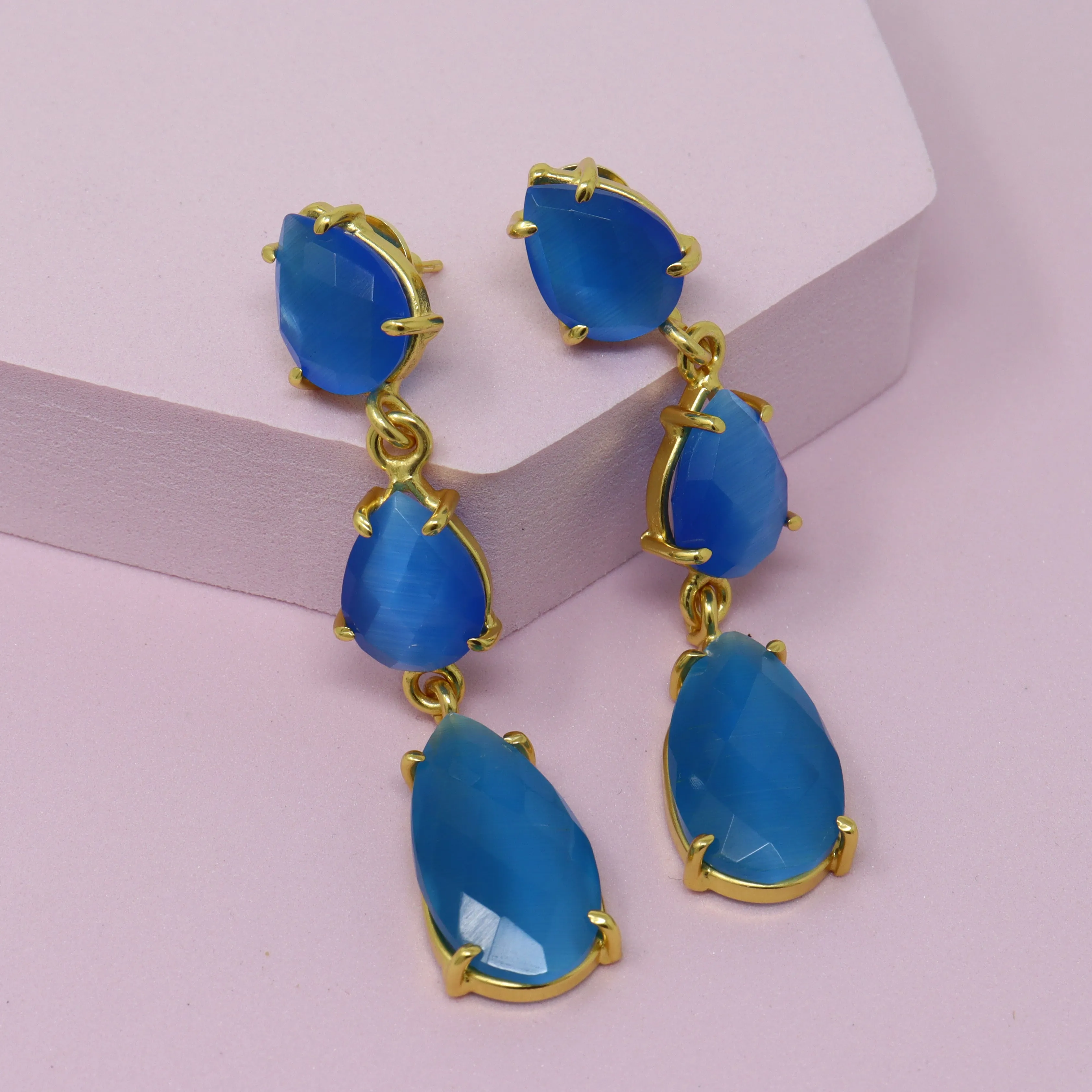 Triple Blue Dangle Earrings sold by T&C Floral Company