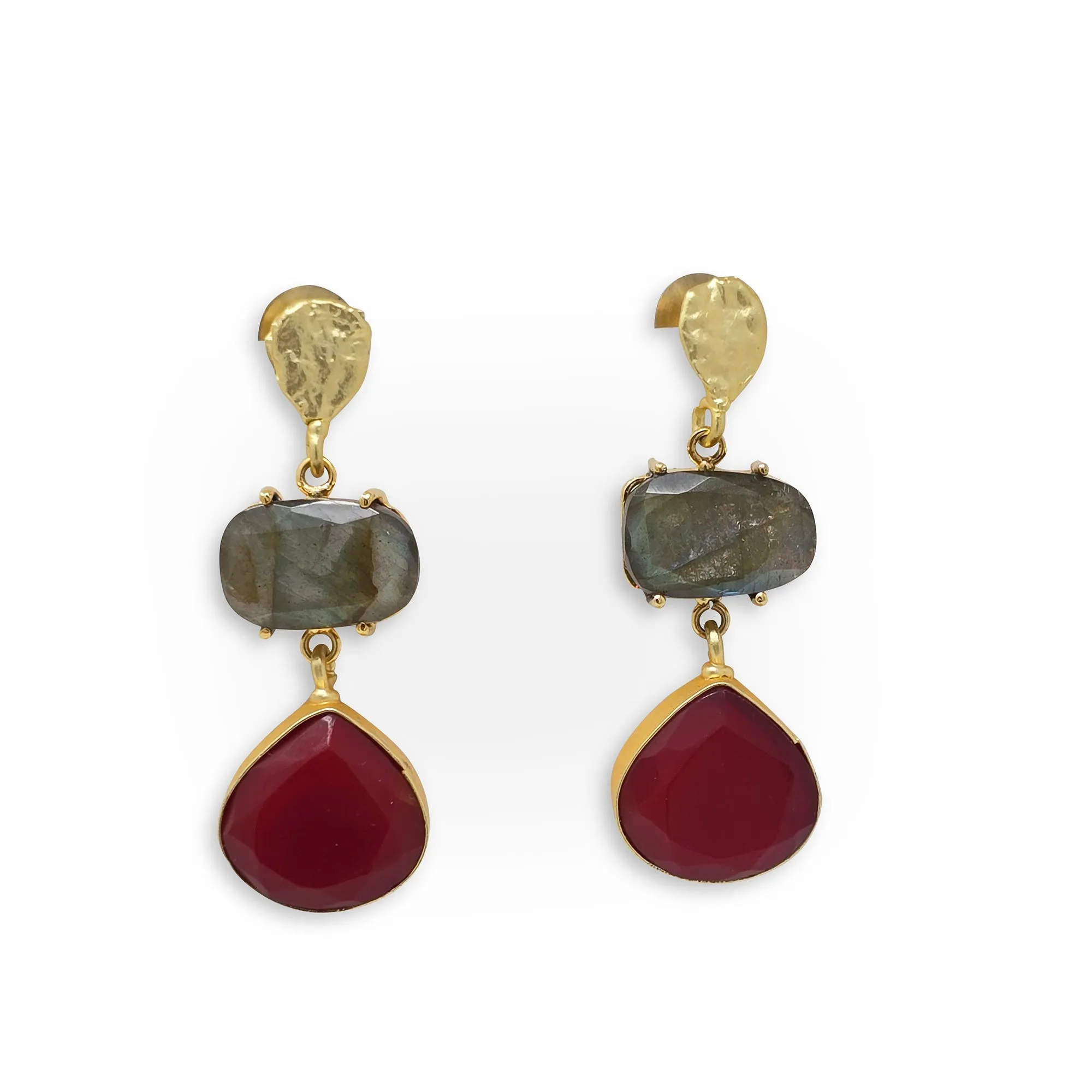 Ruby & Labradorite Gold Drop Earrings sold by T&C Floral Company