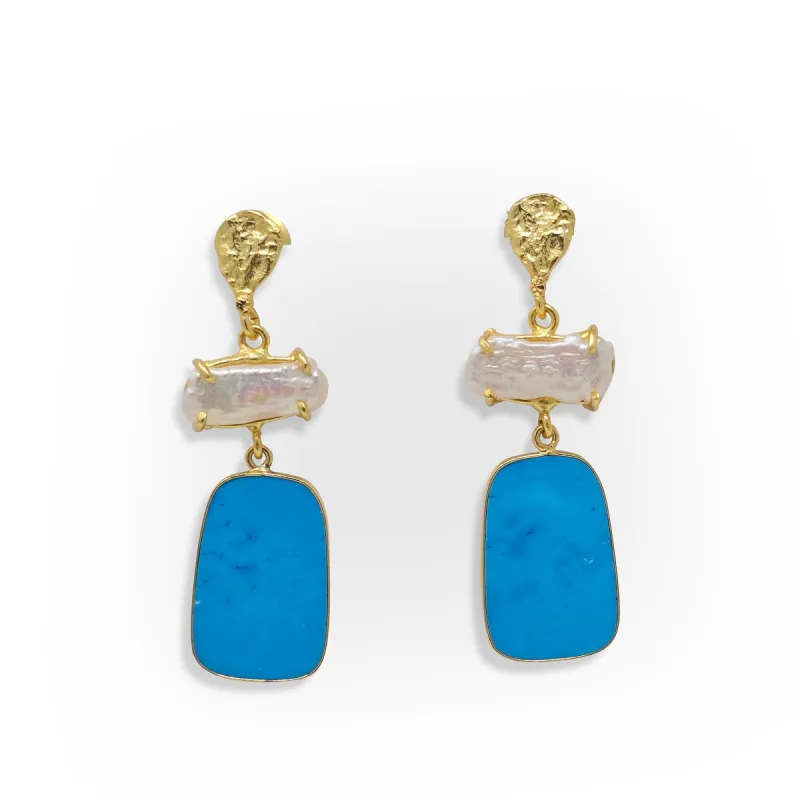 Blue Stone & Freshwater Pearl Earrings sold by T&C Floral Company