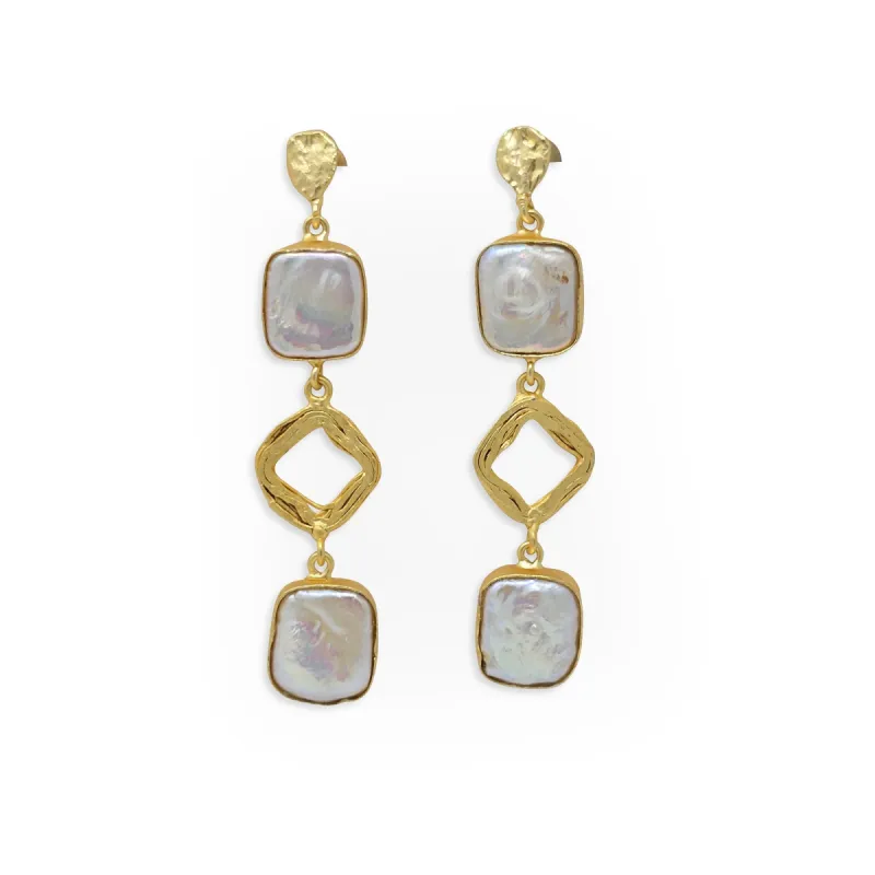 Pearl & Geometric Gold Statement Earrings sold by T&C Floral Company