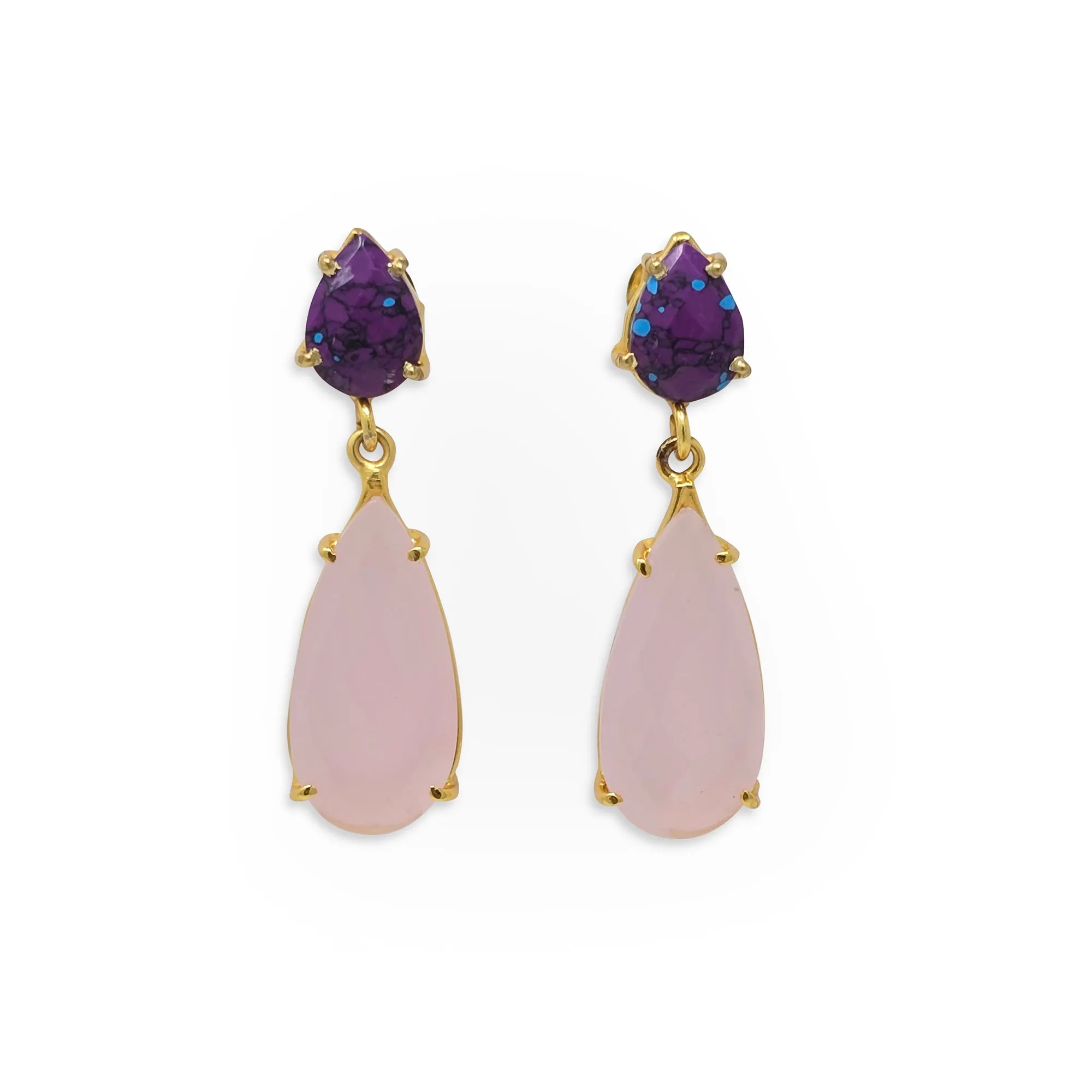 Purple & Rose Quartz Teardrop Earrings sold by T&C Floral Company
