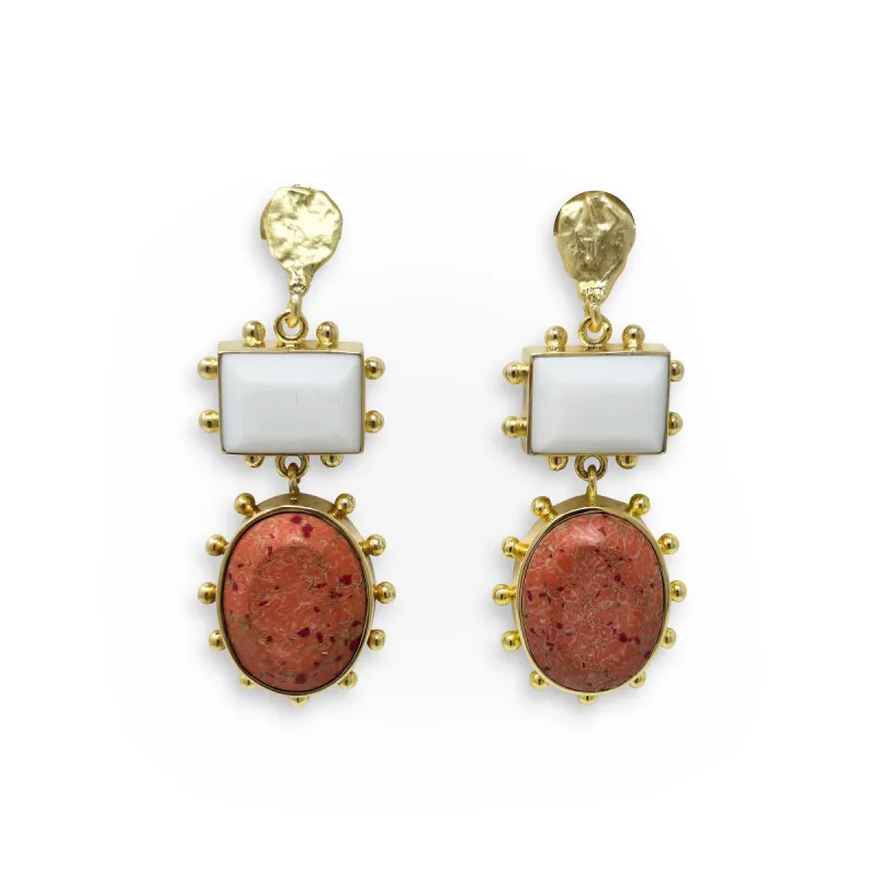 Coral and White Bold Earrings sold by T&C Floral Company