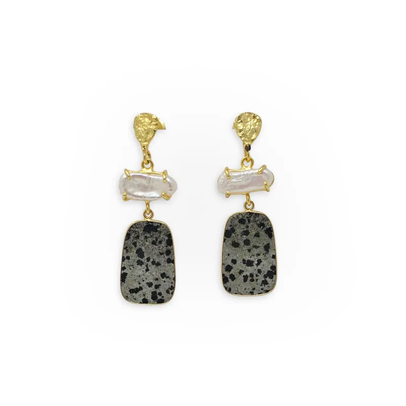 Spotted Stone and Pearl Earrings sold by T&C Floral Company