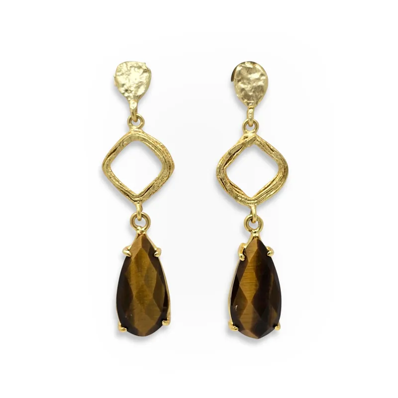 Tiger Eye and Gold Frame Earrings sold by T&C Floral Company