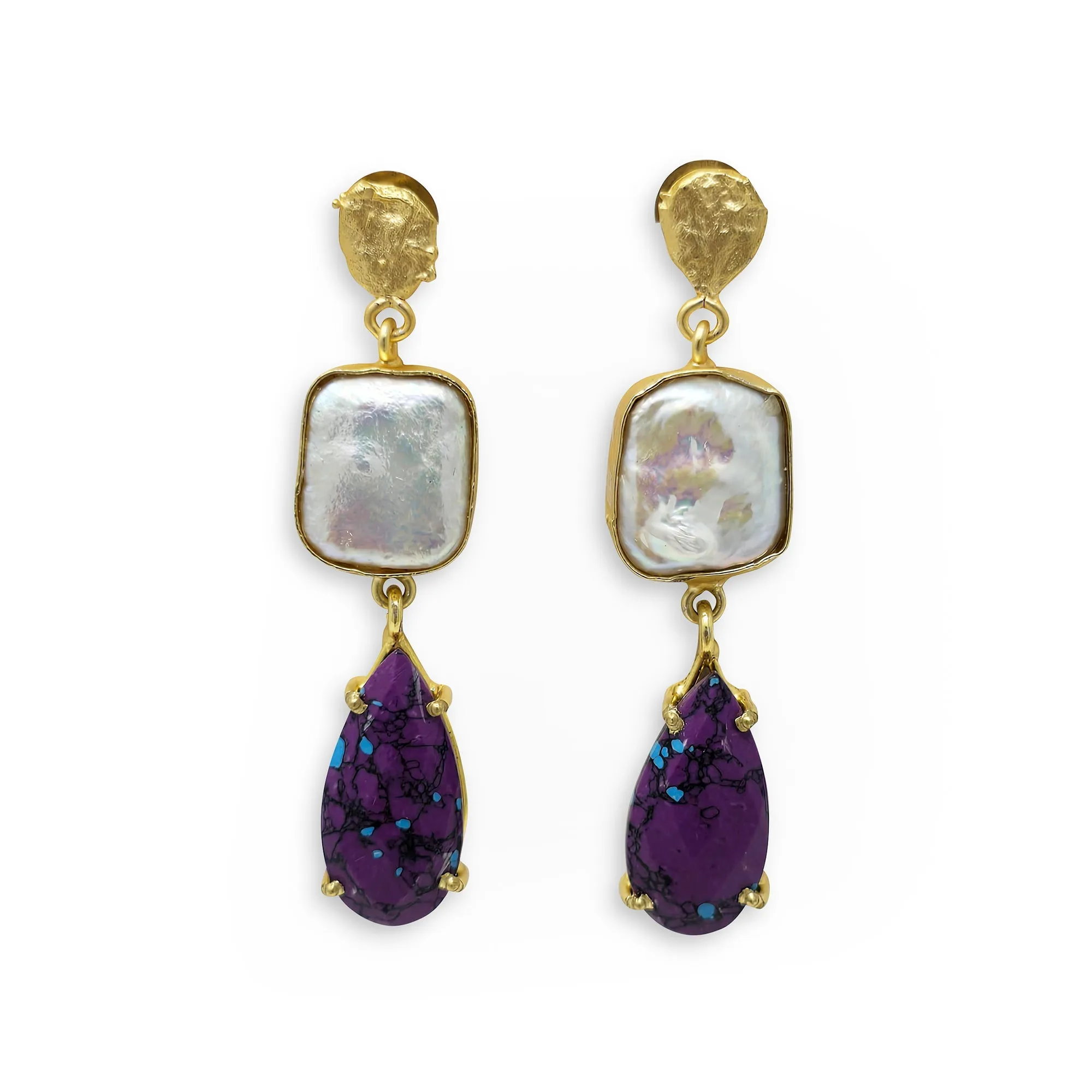 Purple Howlite and Pearl Dangle Earrings sold by T&C Floral Company