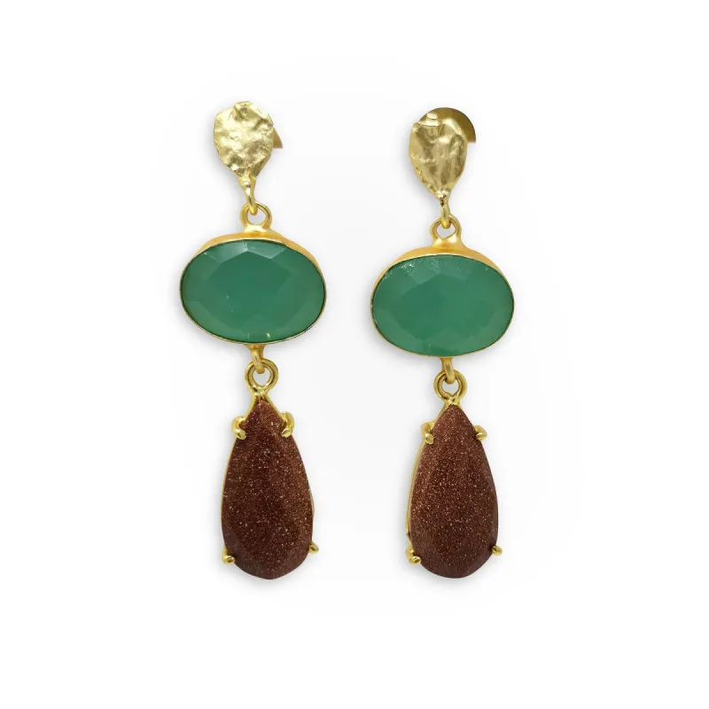 Chalcedony and Goldstone Drop Earrings sold by T&C Floral Company