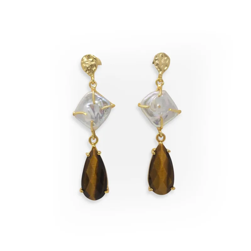 Iridescent Brown and Pearl Dangle Earrings sold by T&C Floral Company