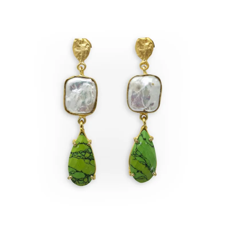 Green Howlite and Mother-of-Pearl Earrings sold by T&C Floral Company