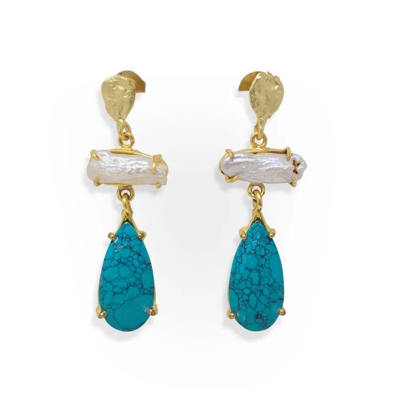 Turquoise and Pearl Teardrop Earrings sold by T&C Floral Company
