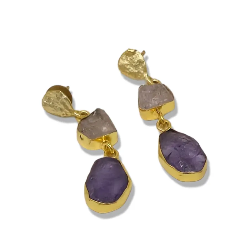 Cloudy Quartz & Amethyst Dangle Earrings sold by T&C Floral Company