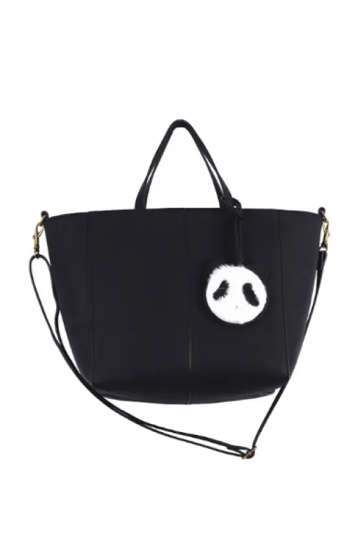 Mini Tote with Plush Panda Charm in Black sold by T-Shirt & Jeans