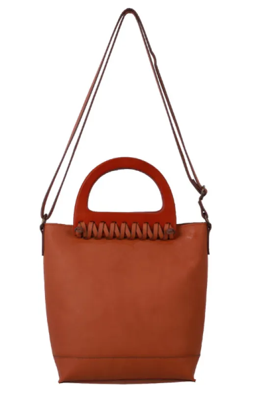 Lea Wood Handle Satchel in Cognac sold by T-Shirt & Jeans