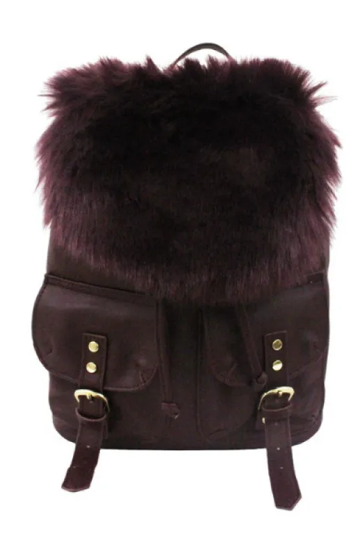 Fur Backpack in Burgundy sold by T-Shirt & Jeans