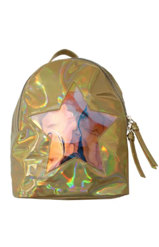 Holographic Star Backpack in Gold sold by T-Shirt & Jeans