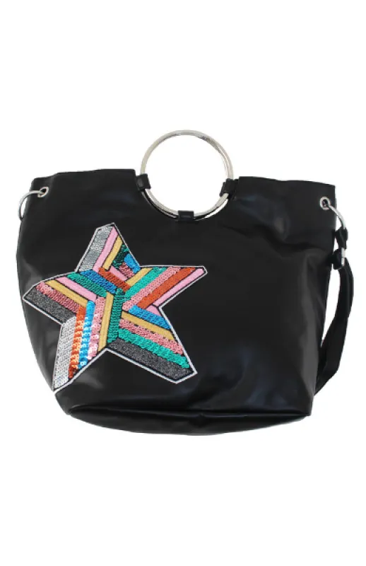 For the Record Ring Tote in Black sold by T-Shirt & Jeans