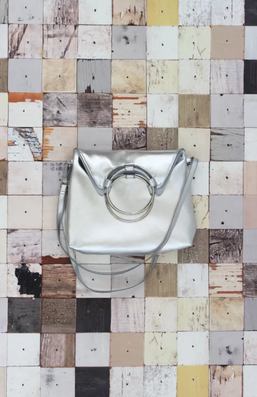 Lexi Ring Fold-over Satchel in Silver sold by T-Shirt & Jeans