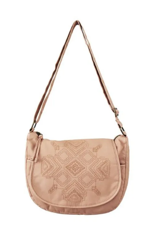 Washed Flap Crossbody with Embroidery in Blush made by T-Shirt & Jeans