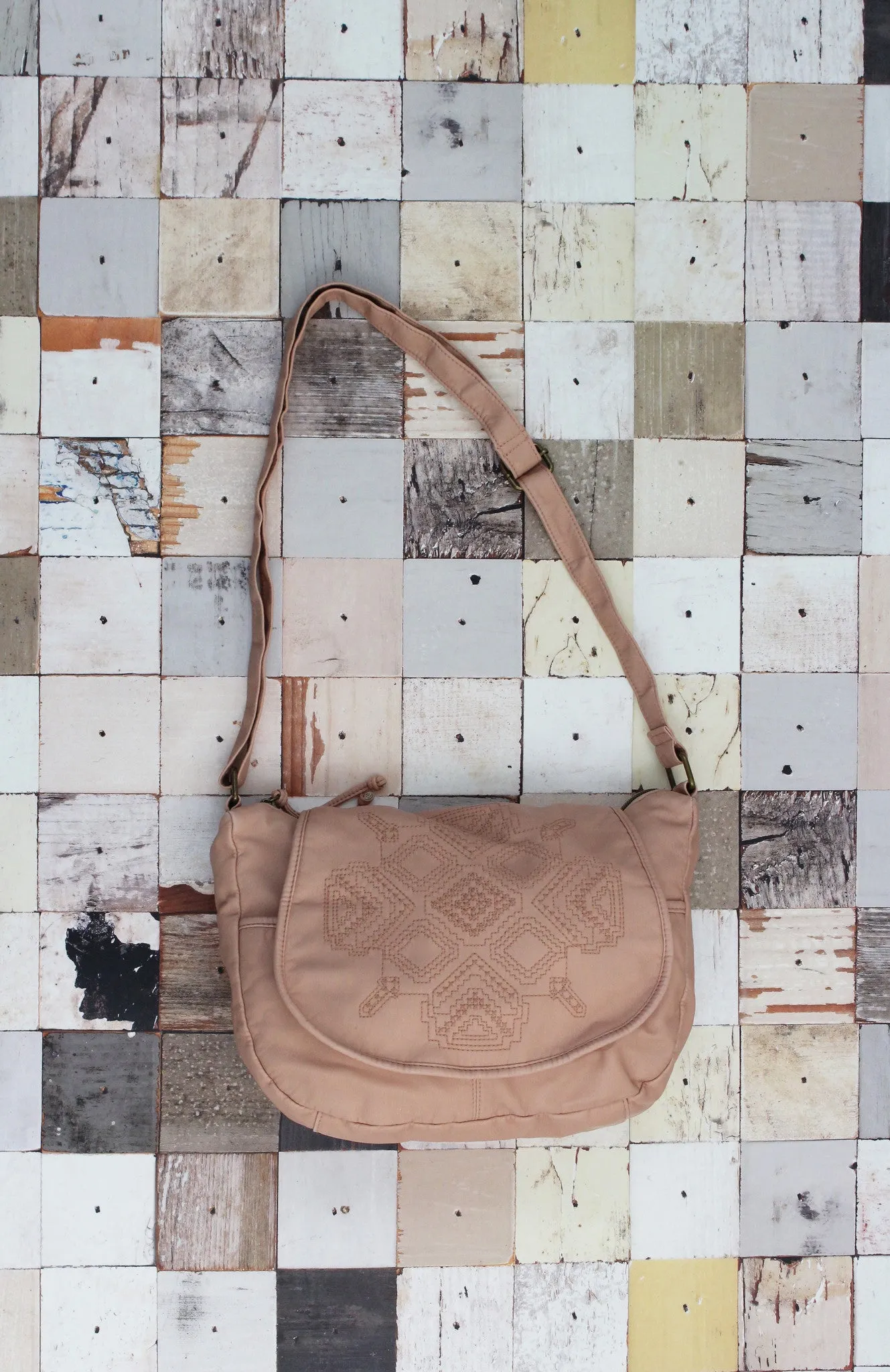 Washed Flap Crossbody with Embroidery in Blush sold by T-Shirt & Jeans product image thumbnail 3