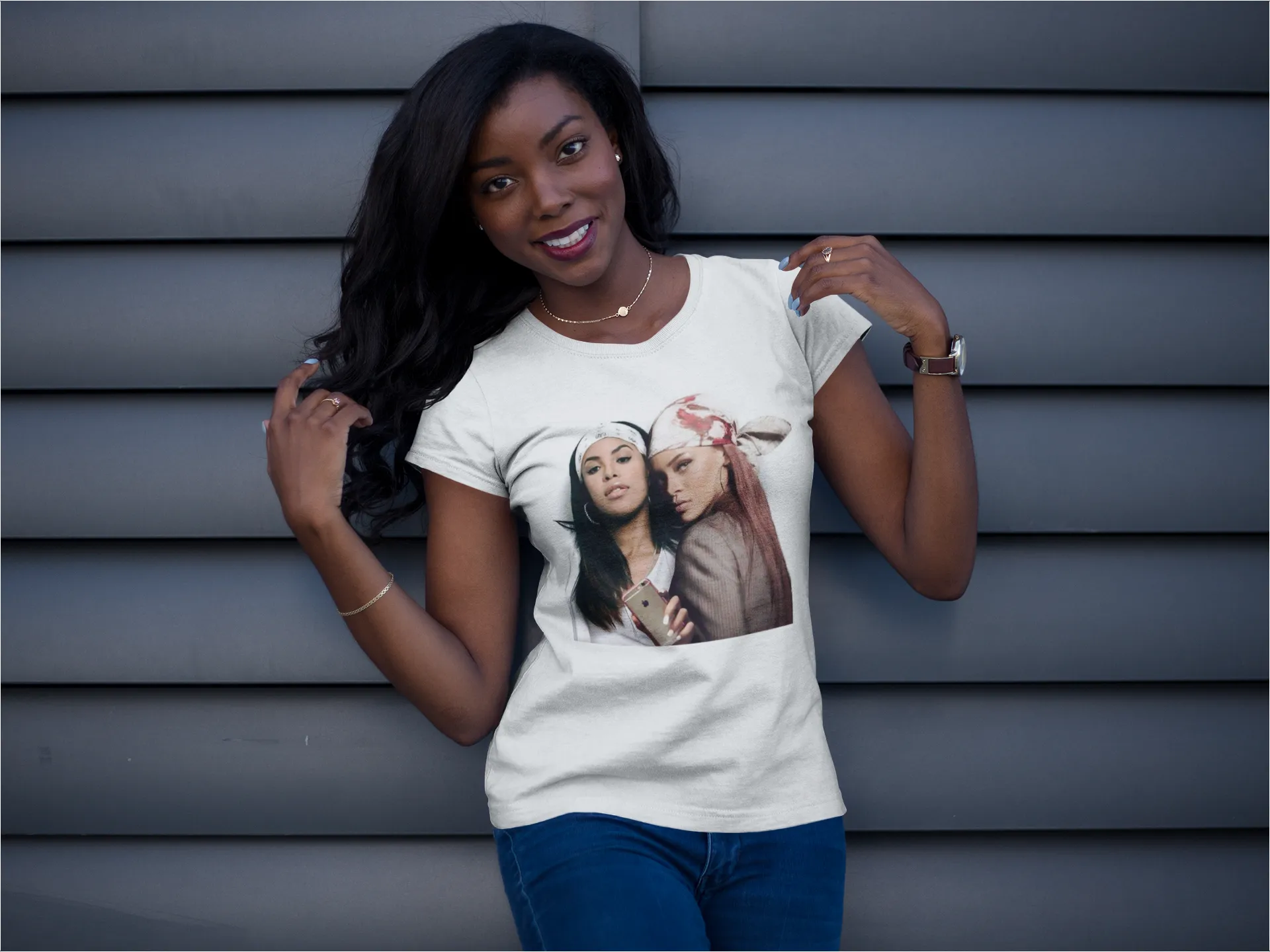 Aaliyah & Rihanna Selfie Picture T-Shirt* sold by T-Shirt Addicts product image thumbnail 3