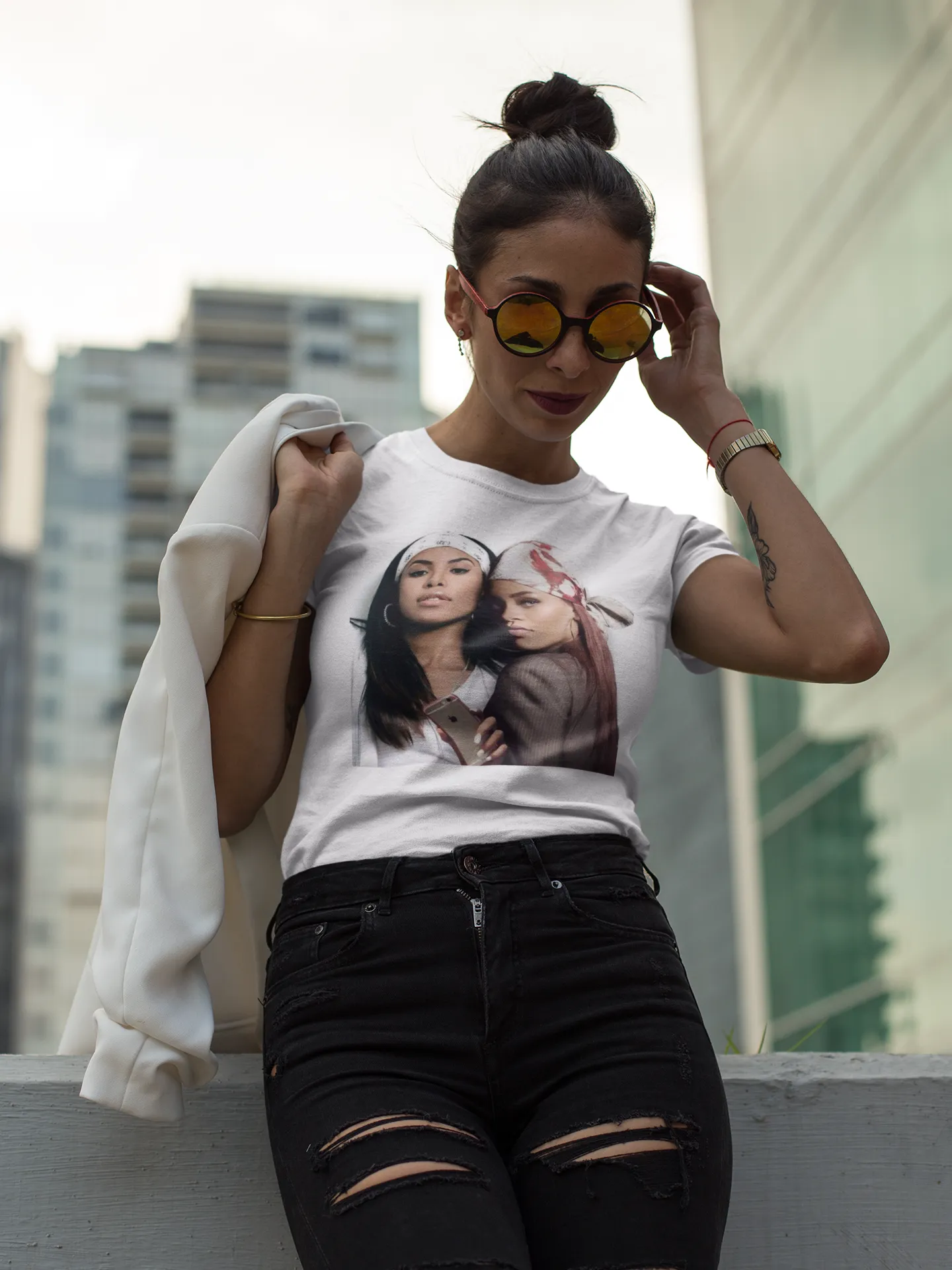 Aaliyah & Rihanna Selfie Picture T-Shirt* sold by T-Shirt Addicts product image thumbnail 2