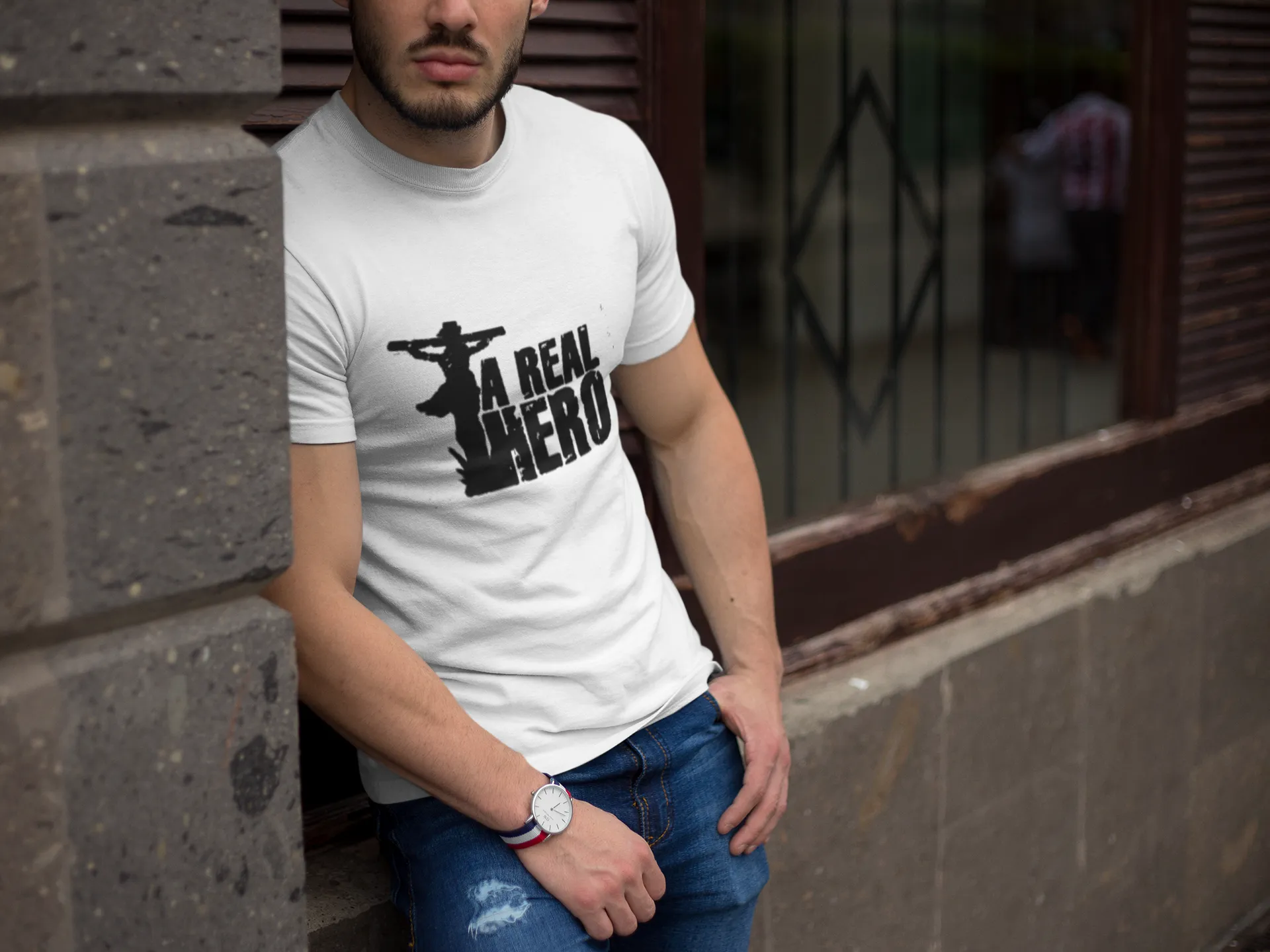 A Real Hero T-Shirt* sold by T-Shirt Addicts product image thumbnail 2