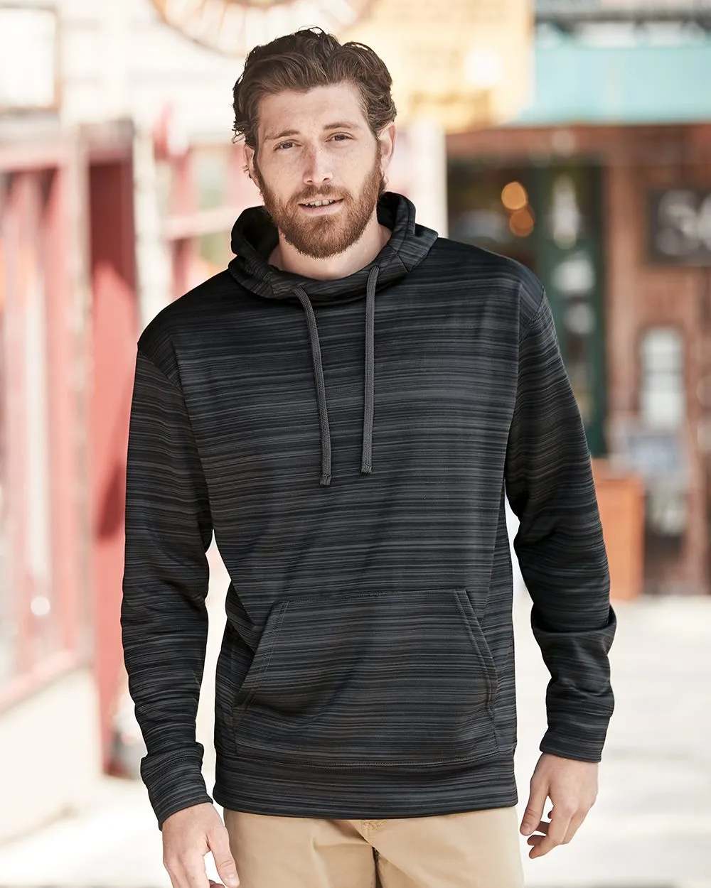 J. America - Odyssey Striped Performance Fleece Hooded Sweatshirt* sold by T-Shirt Addicts
