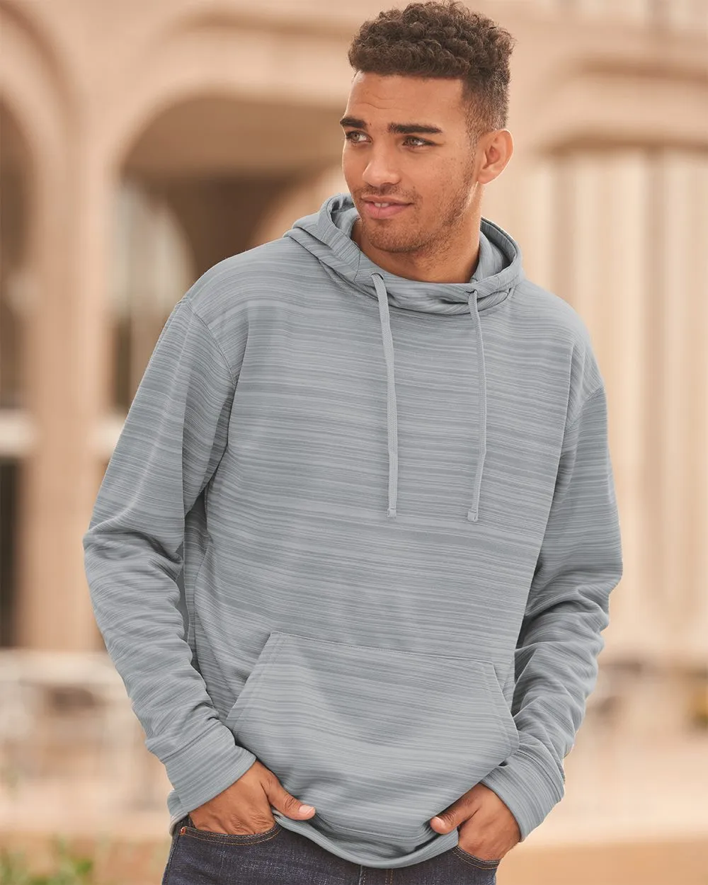 J. America - Odyssey Striped Performance Fleece Hooded Sweatshirt* sold by T-Shirt Addicts product image thumbnail 3