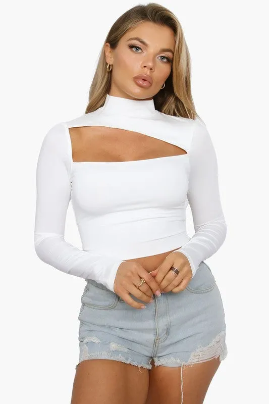 Mock Neck Cut Out Crop Top* sold by T-Shirt Addicts