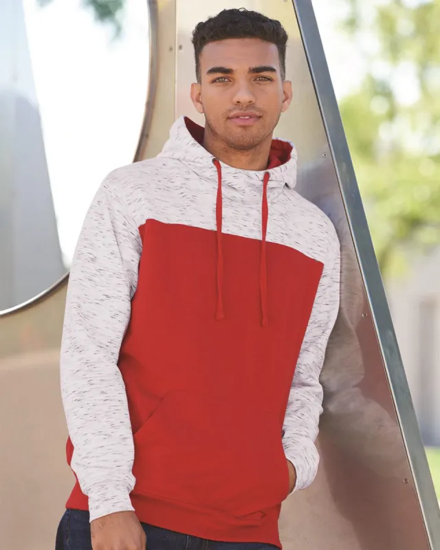 J. America - Mélange Fleece Colorblocked Hooded Sweatshirt* sold by T-Shirt Addicts
