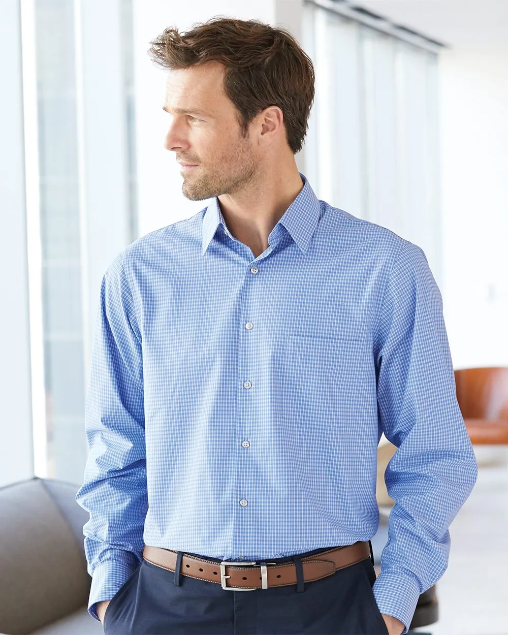 Van Heusen - Broadcloth Point Collar Check Shirt sold by T-Shirt Addicts
