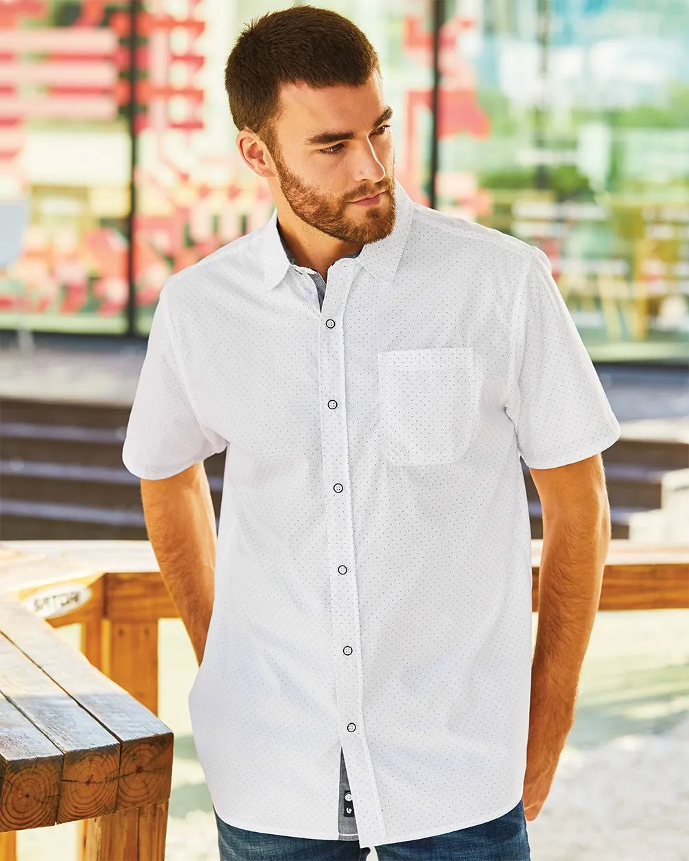 Burnside - Peached Printed Poplin Short Sleeve Shirt* sold by T-Shirt Addicts