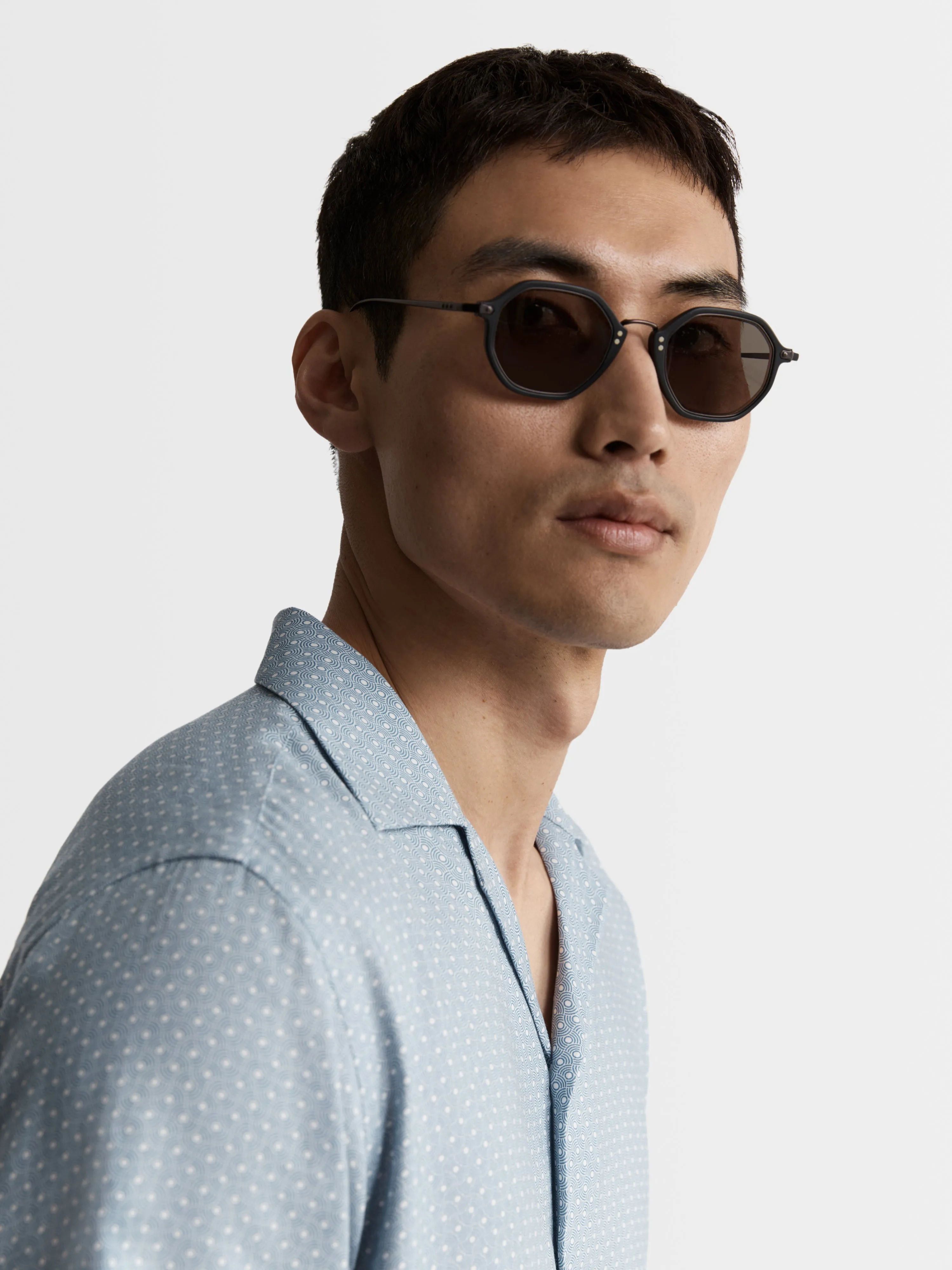 Blue Printed Plain Weave Regular Fit Short Sleeve Revere Collar Shirt sold by T.M.Lewin product image thumbnail 2