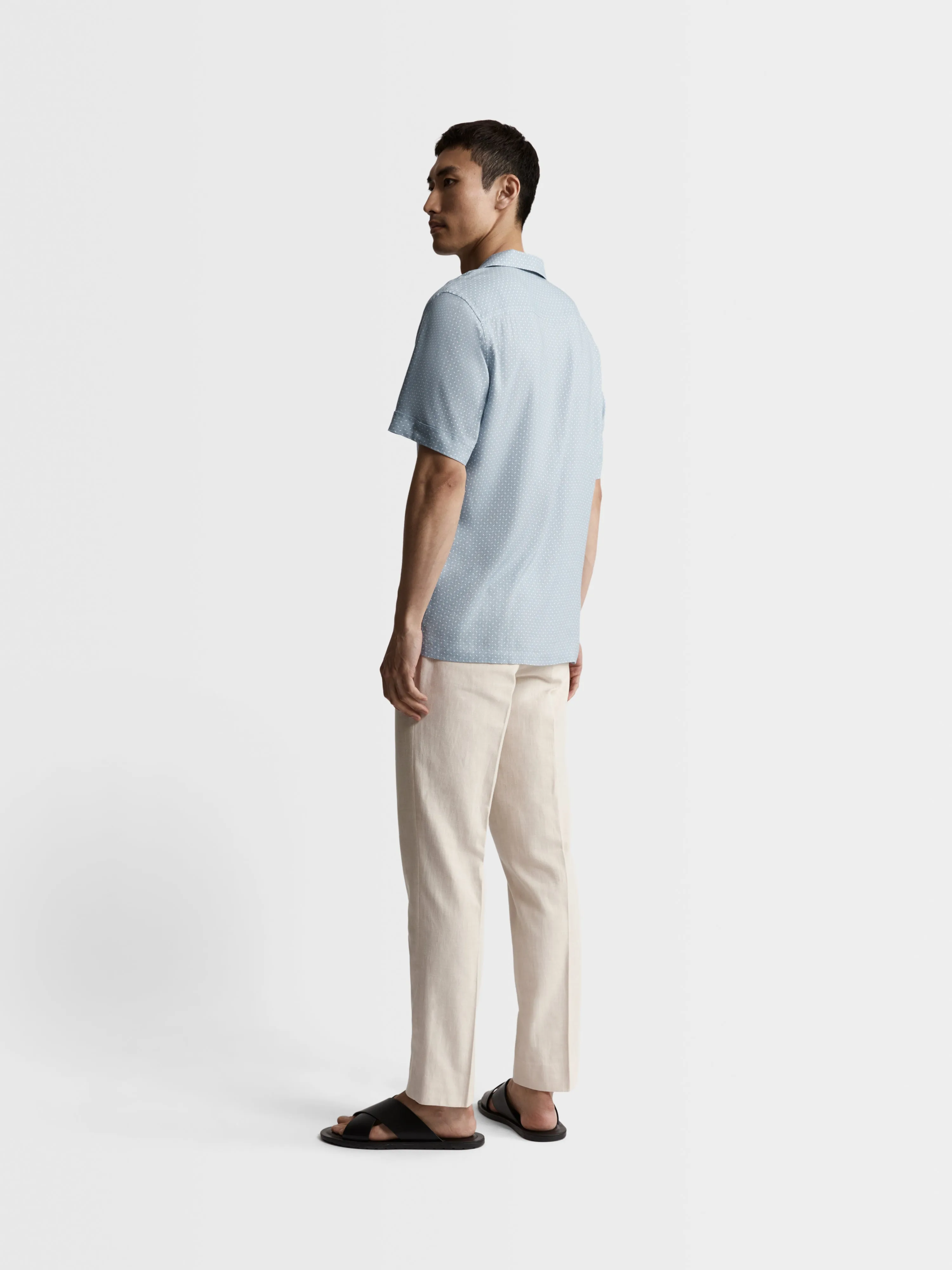 Blue Printed Plain Weave Regular Fit Short Sleeve Revere Collar Shirt sold by T.M.Lewin product image thumbnail 4