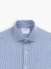Non-Iron Navy Blue Bengal Stripe Twill Slim Fit Single Cuff Classic Collar Shirt sold by T.M.Lewin