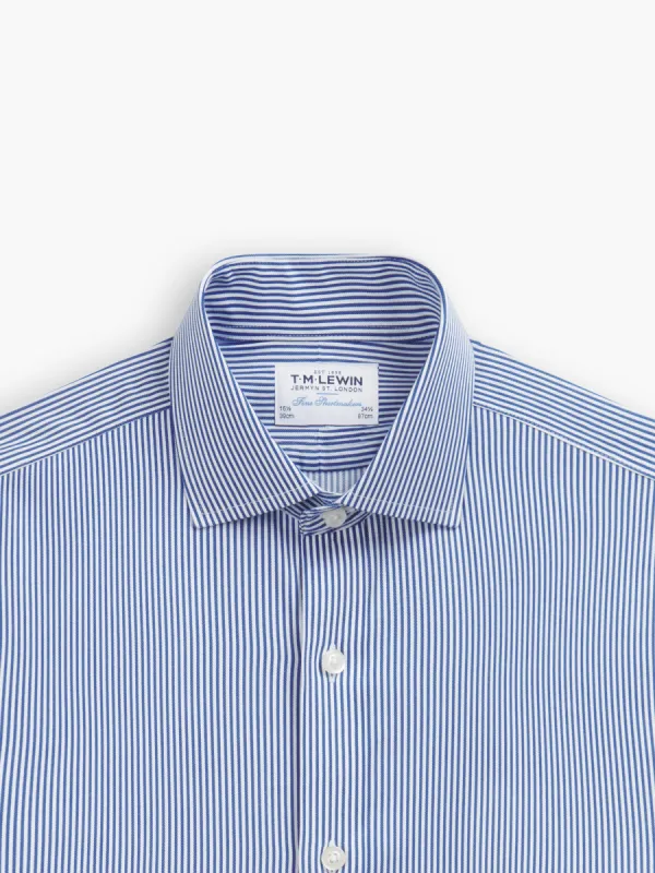 Non-Iron Navy Blue Bengal Stripe Twill Slim Fit Single Cuff Classic Collar Shirt sold by T.M.Lewin