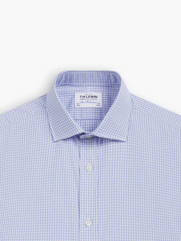 Light Blue Small Gingham Poplin Fitted Single Cuff Classic Collar Shirt sold by T.M.Lewin