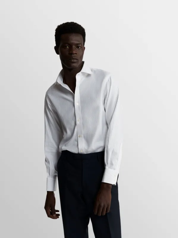 Non-Iron Navy & Red Fine Stripe Herringbone Super Fitted Single Cuff Classic Collar Shirt sold by T.M.Lewin