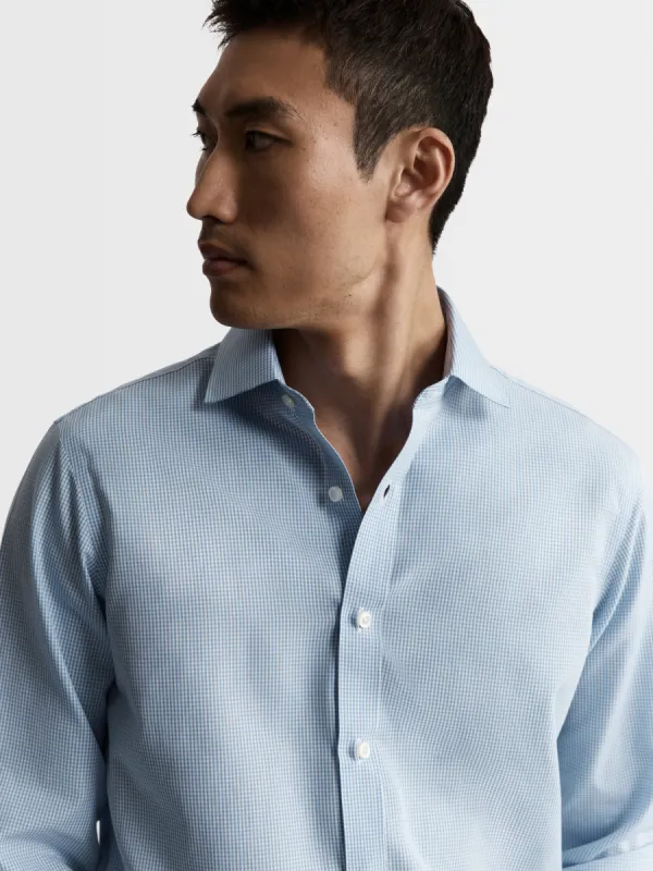 Non-Iron Light Blue Mini Gingham Poplin Fitted Single Cuff Classic Collar Shirt sold by T.M.Lewin