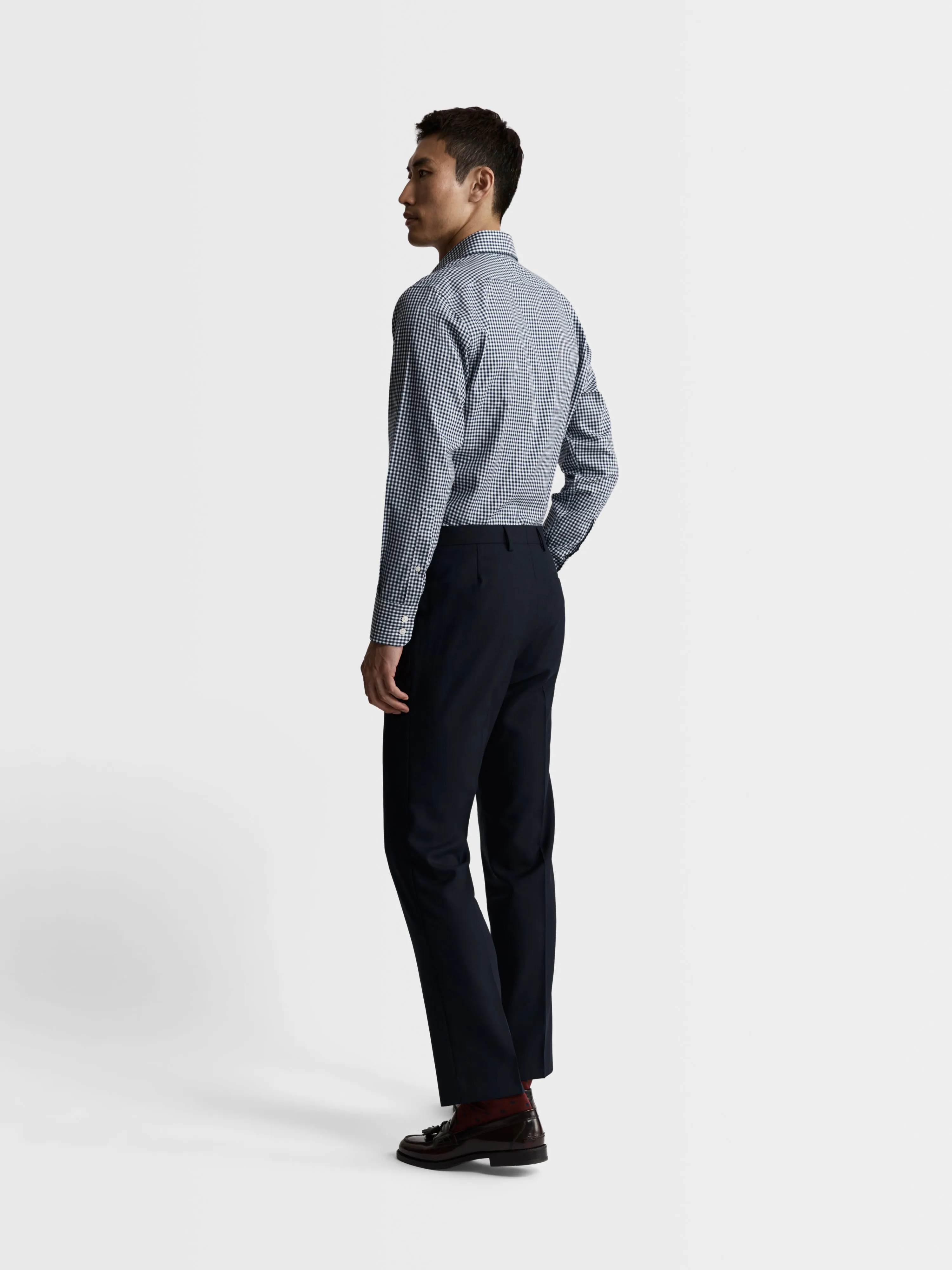 Non-Iron Navy Blue Gingham Twill Super Fitted Single Cuff Classic Collar Shirt sold by T.M.Lewin product image thumbnail 4