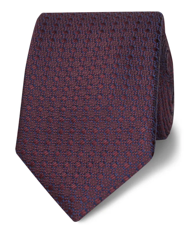 Burgundy Geometric Jacquard Silk Slim Tie sold by T.M.Lewin